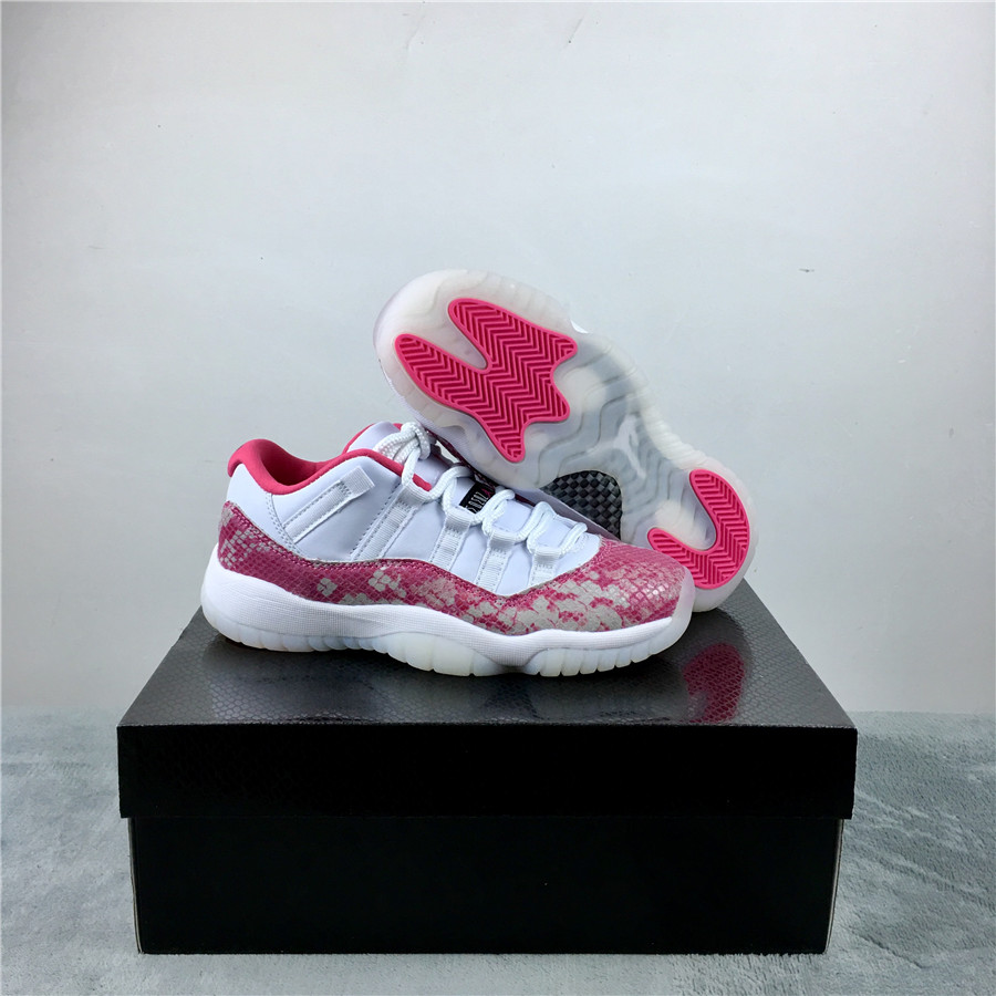 Women Jordan 11 Low White Pink Snakeskin Shoes